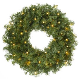 Casafield Pre-Lit Artificial Christmas Wreath for Front Door, Window or Mantel, Green Fir with White Lights Indoor/Outdoor Holiday Decor, 24 Inches