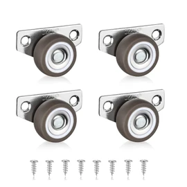 Side Mount Casters, 4 Pcs Rubber Rolling Low Profile Castors, 1.25 inch Furniture Wheels Non Swivel Heavy Duty Castor Wheels with Screws for Furniture Rolling Cabinet Sliding Door