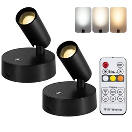 OTeedo 2 Pack Wireless Spotlights Indoor with Remote Up Lights Indoor Picture Light Battery Operated Spot Lights with 3 Color Dimmable Uplighting Stick on Wall Light for Plant Artwork Black