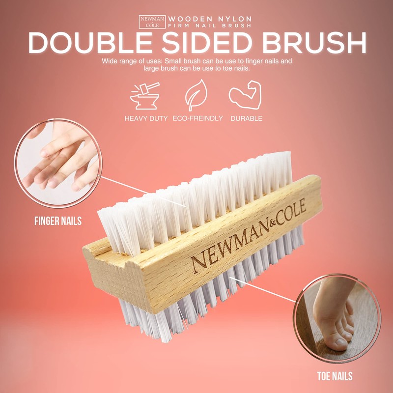 Wooden Nail Brush, Double-Sided Nail Scrubbing Brush with Firm Plastic
