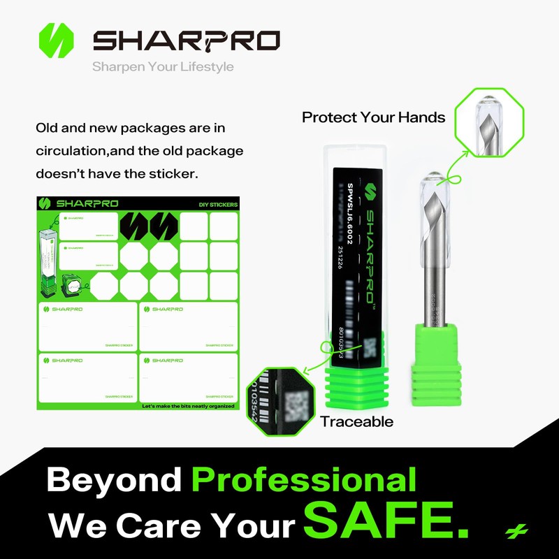 SHARPRO Chamfer Router Bits V Groove O Flute Spiral Router