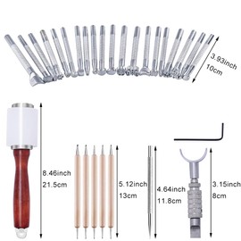 Leather Carving Set - Leather Working Kit, Leather Stamp Tools, Leather Kit for Beginner with Leather Burning Tool, Stamp Punch Set and Adjustable Swivel Knife, Leather Carving Working Saddle Making
