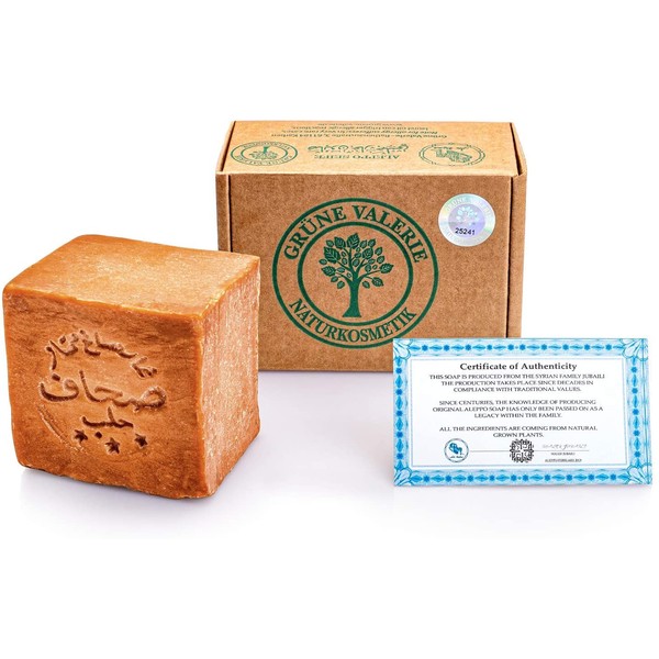 Green Valerie® Original Aleppo Soap 200g+ 20% / 80% Laurel Oil / Olive Oil - Hair Wash Soap / Shower Soap PH Value 8 Detox Hand-Made - Aged Over 6 Years - Known from the Reform House