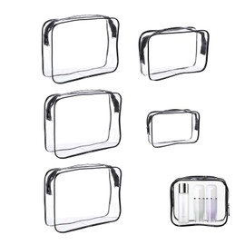 Transparente Toilettas Kosmetikbeutel Set – 5 Stück, 3 Größen, Schwarz, Wasserdicht, PVC