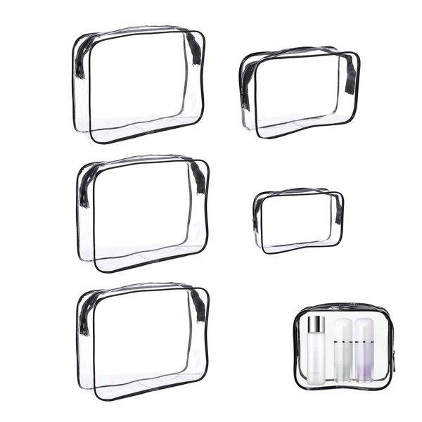 Transparente Toilettas Kosmetikbeutel Set – 5 Stück, 3 Größen, Schwarz,
