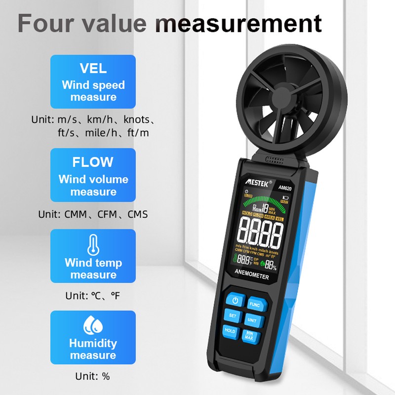 Handheld High Accuracy Anemometer Double Bearing 8-blade Fan Digital Anemometer