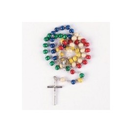 MaMeMi Mission Rosary Coloured Beads Chained Wooden Cross with Metal Body 45 cm