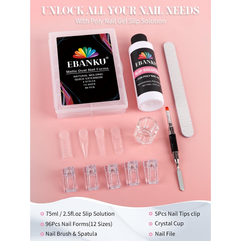 EBANKU Poly Gel Nail Forms Kit - 4 Shapes Reusable