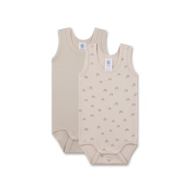 Sanetta Baby Bodysuit Sleeveless (Twin Pack) Beige Rainbow | High-Quality and Sustainable Unisex Bodysuit Made of Organic Cotton Contents: Set of 2 Baby Bodysuit, beige