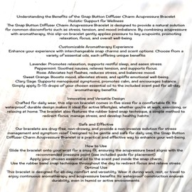 Snap Button Diffuser Charm Acupressure Bracelet – Aromatherapy Wristband for Stress Relief, Sleep, Mood Support, and Hot Flashes (Medium 7, Jasmine)