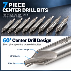 7-Piece M2 HSS Center Drill Bit Set for Metalworking – 60° Double-Ended Countersink Bits for Lathe and Drill Projects