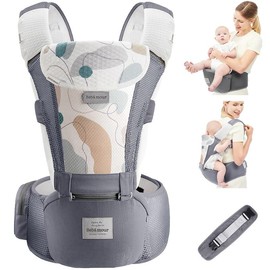 Bebamour Baby  Newborn to Toddler-2   Hip Seat &  Front and Back Carry with Head Hood & 3 Pieces Teething Pads& Waist Extenders & Storage Bag 0-36 Months sling  Adjustable All-Seasons baby   ringsling infant convertible carrier - Color: Grey