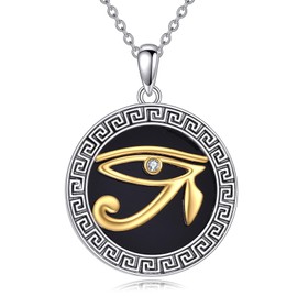 ONEFINITY Ankh Eye of Horus Necklace Women's 925 Sterling Silver Ankh Cross Pendant Eye of Horus Chain Egyptian Chain Protection Jewellery Gifts, Sterling Silver, Agate
