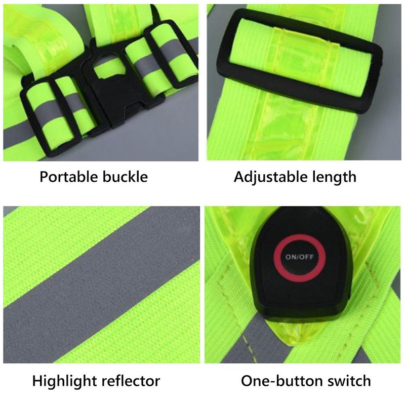 LED Reflective Safety Vest Adjustable USB Rechargeable Vest Warning Vest