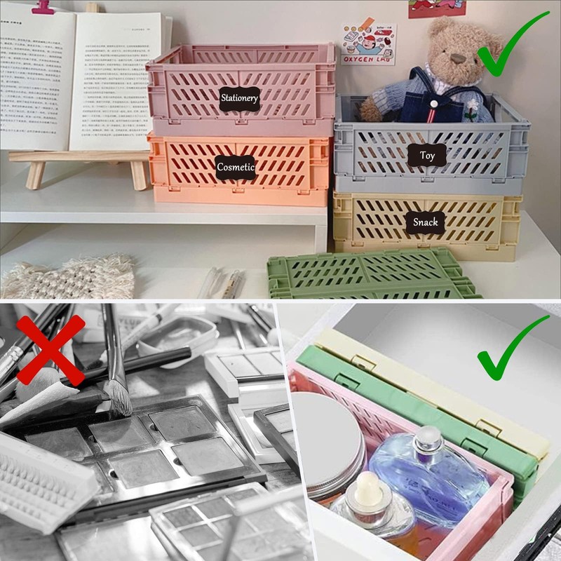 Ruucy 6 Pcs Collapsible Storage Crates, Folding Plastic Crate 25x16x10cm,