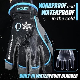 HANDLANDY Guantes de trabajo impermeables aislados, guantes térmicos de invierno para hombres y mujeres, visualización táctil, guantes cálidos de esquí, snowboard para clima frío