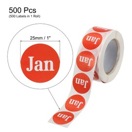 MECCANIXITY 1 Roll Round Month Labels 1 Inch DIY Color Coding Circle Stickers Red Month Tag for Journals, Postcards, 500 Count/Roll