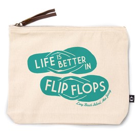 Lantern Press Long Beach Island, New Jersey, Life is Better in Flip Flops, Simply Said, Teal, 100% Cotton Zipper Pouch, Travel Accessory, Go Bag