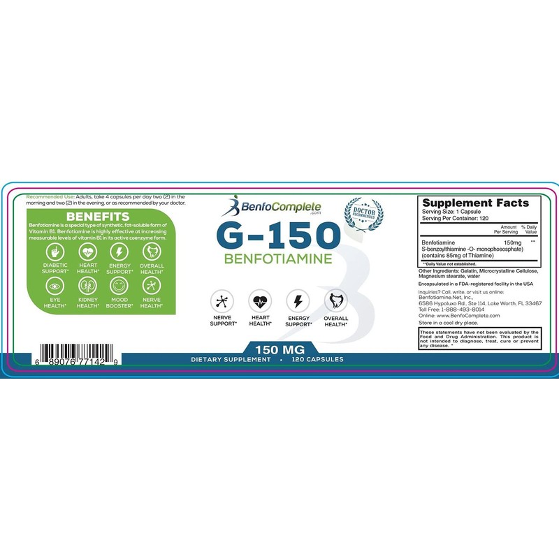 Benfotiamine 150mg 120 Gelatin Capsules Per Bottle