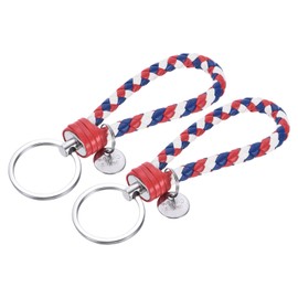 YOKIVE 2 Pcs Braided Leather Keychains with Stainless Steel Key Ring Sleeve, Home PU Keys Ring Woven Decorating Lanyard Straps (Red White Sapphire Blue)