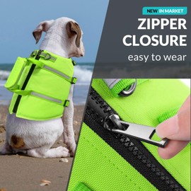 PUZAUKAL Life Jacket Dog Ripstop Dog Life Jacket with Rescue Handle and Reflective Stripes Adjustable Dog Life Jacket for Small Medium Large Dogs, Green S