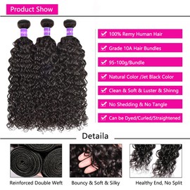 Brazilian Water Wave 4 Bundles (20 22 24 26 Inch) 100% Unprocessed Human Hair Weave Bundles 9A Grade Full Remy Hair Weft for Black Women Natural Color