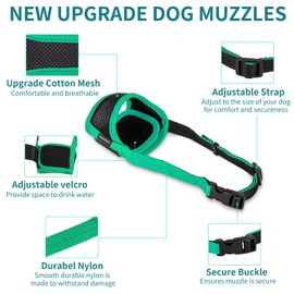 Dog Muzzle for Small Medium Large Dogs, Dog Muzzles for Biting Barking and Chewing Puppy Muzzle Nylon Soft Mesh Breathable Adjustable Loop Muzzle Anti-Dropping (L, Green)