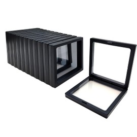 ailison 12PCS 3D Floating Frame Display Stand, Jewelry Box, Gift Box, Ornament Organizer, Small Travel Jewelry Box, PE Film Anti-Oxidation, Suspended Display Box Stackable (Black, 4.33 * 4.33)