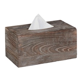 Relaxdays Shabby Tissue Box with Sliding Base, Tissue Box for Tissues, HBT: 13 x 26.5 x 14.5 cm, Brown