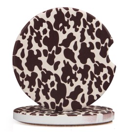 2 Pcs Car Coasters Ceramic Cow Car Coasters Car Drink Coaster Cute Cow Print Absorbent Car Coasters Non-Slip Auto Cup Holder Coasters Car Cupholder Coaster