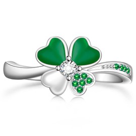 Talonior Four Leaf Clover Ring St Patricks Day Shamrock Ring for Women Sterling Silver 925 Irish Shamrock Celtic Good Luck Green 4 Leaf Clover Jewelry Friendship Gifts Size 10