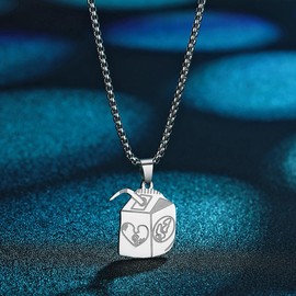 LUTAKU Juice Box Necklace for Men Milk Box Pendant Necklace for Women Hip Hop 316L Stainless Steel Fashion Jewellery Accessories, Stainless Steel, No