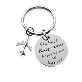 Fly Safe Key Chain with Airplane, Always Come Home to Me, Handstamp, Pilot Gift, Captain Be Safe Gift