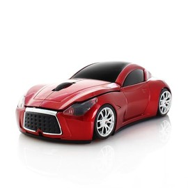 Certified Race Car Wireless Mouse Sports Car Shaped 2.4GHz LED Light Computer Optical Mouse Decoration Desktop Laptop Glossy (Red)