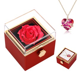TangDouJM Women's Gifts, Preserved Real Roses with Crystal Necklace Gift Set, Women's Birthday Gifts, Gifts for Mum, Valentine's Day, Mother's Day, Thanksgiving Day