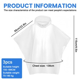 Sporgo Pack of 3 Women's Rain Ponchos: Waterproof Rain Cape, Unisex Rain Jacket, Reusable Raincoat, Rain Poncho with Hood, for Hiking, Camping, Cycling, Fishing, Travel