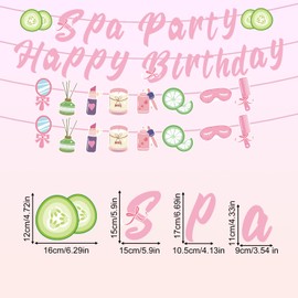 Tinoaly Spa Party Decorations, Pre-Strung Pink Happy Birthday Banner & Sign Perfect for Girls Women Spa Day Sleepover Slumber or Makeup Theme Birthday Party Supplies