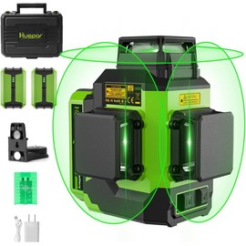 Huepar Laser Level 3x360 Self Leveling with 2 Rechargeable Batteries, 3D 12 Lines High Brightness Green Laser Level for Construction or Home Renovation, LS03CG