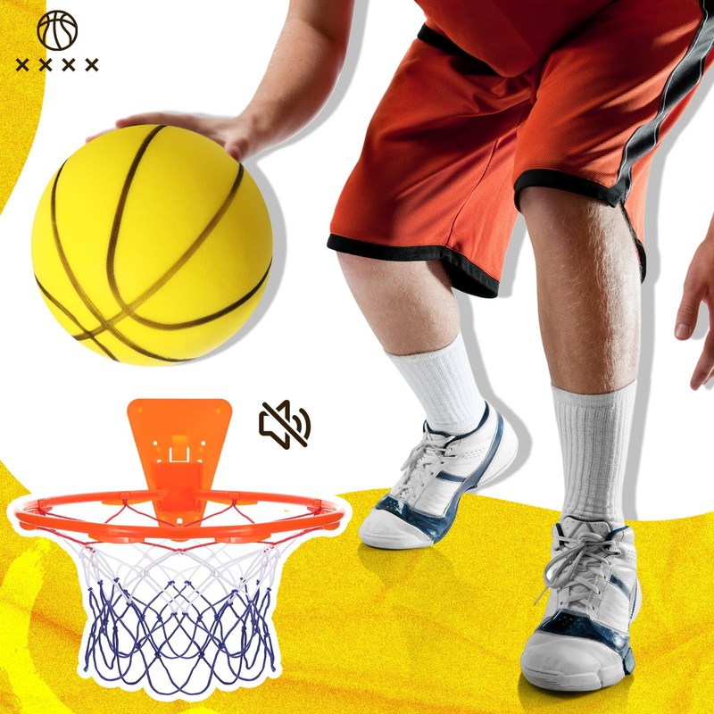 Silipull Silent Basketball and Hoop Set Soft Foam Indoor Basketball
