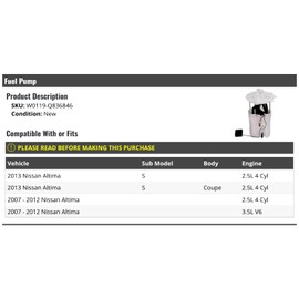 Marketplace Auto Parts Fuel Pump Assembly - Compatible with 2007-2013 Nissan Altima