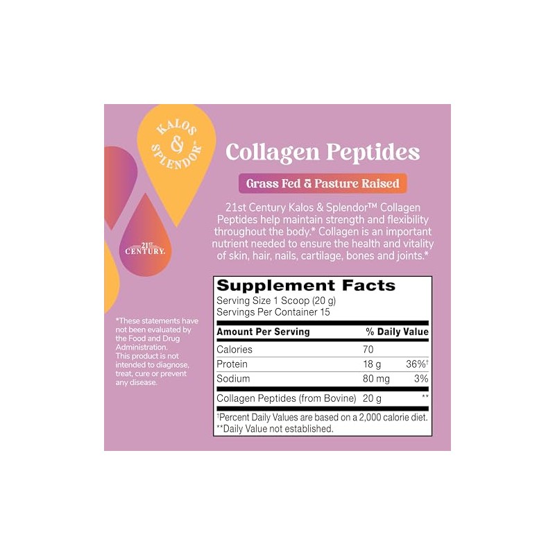 21st Century Kalos Splendor Hydrolyzed Collagen Peptides 20g Unflavored Bovine