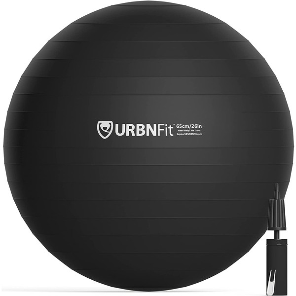 URBNFit Exercise Ball - Yoga Ball for Workout, Pilates, Pregnancy, Stability - Swiss Balance Ball w/Pump - Fitness Ball Chair for Office, Home Gym, Labor- Black, 22IN