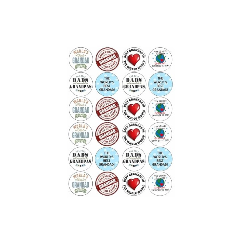 24 x Grandad Birthday 4.4cm Edible Wafer Card Disc Cupcake