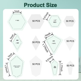 Patchwork Paper Piecing Kit Supplies 6 Shapes Acrylic Patchwork Templates Set with 300 Pcs Paper Piecing and Instruction Manual for Sewing Quilting Dresden Plate Triangle Hexagon