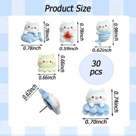 30 pcs Cute Cartoon Cat Push Pins Interesting Cat Drawing Pinss Decorative Thumb Tacks Note Memo Map for Bulletin Board,Photos Wallfor, Cork Board，Office Supplies Push Pins(Blue Cat)