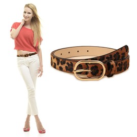 Leopard Belts for Women,Fashion Chic Belts with Vintage Buckle,Y2K Animal Print Belt for Jeans Dresses
