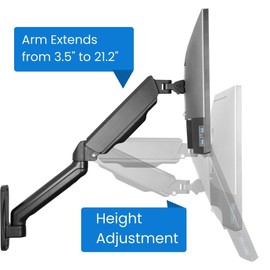 GABOR Levitouch Wall Mount Monitor Arm for 17-32 Inch Display - Adjustable Tilt, Swivel, and Rotation - Heavy Duty Single Mount Holds Up to 19.8lbs, VESA 75x75 & 100x100, Space-Saving Cable Management