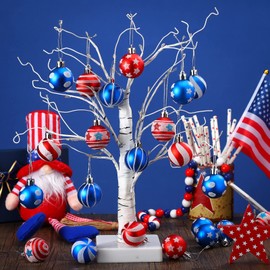 32 Pcs 4th of July Ball Ornaments Patriotic Decorations for Tree Plastic Independence Day Ball Decorations Holiday Memorial Day Decor for Home Decor (Flag)