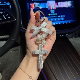 HOKMAH Cute Purse Charms for Handbags Sparkling Keychain Accessories Y2K Key Fob Pink Keychain Keychain Charms Decor Kawaii (Cross)