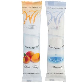 White Towel Services 8" x 8" inch Moist Cotton Towel Individually Wrapped - Peach-Mango & Unscented (Case of 100)